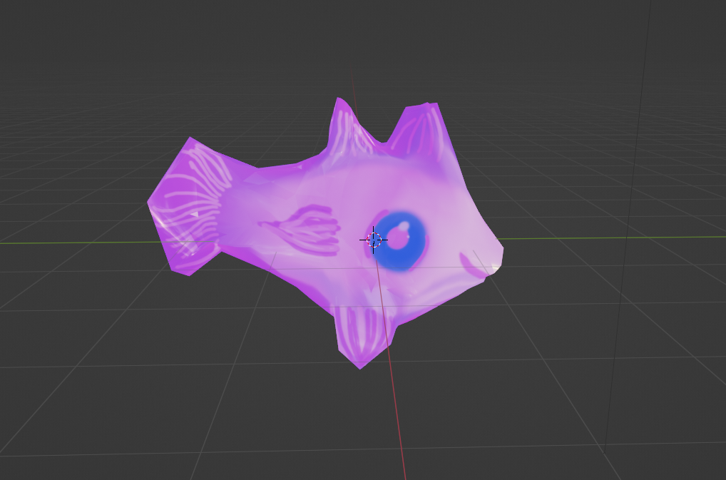 3d fish painted with shades of pink and blue eyes